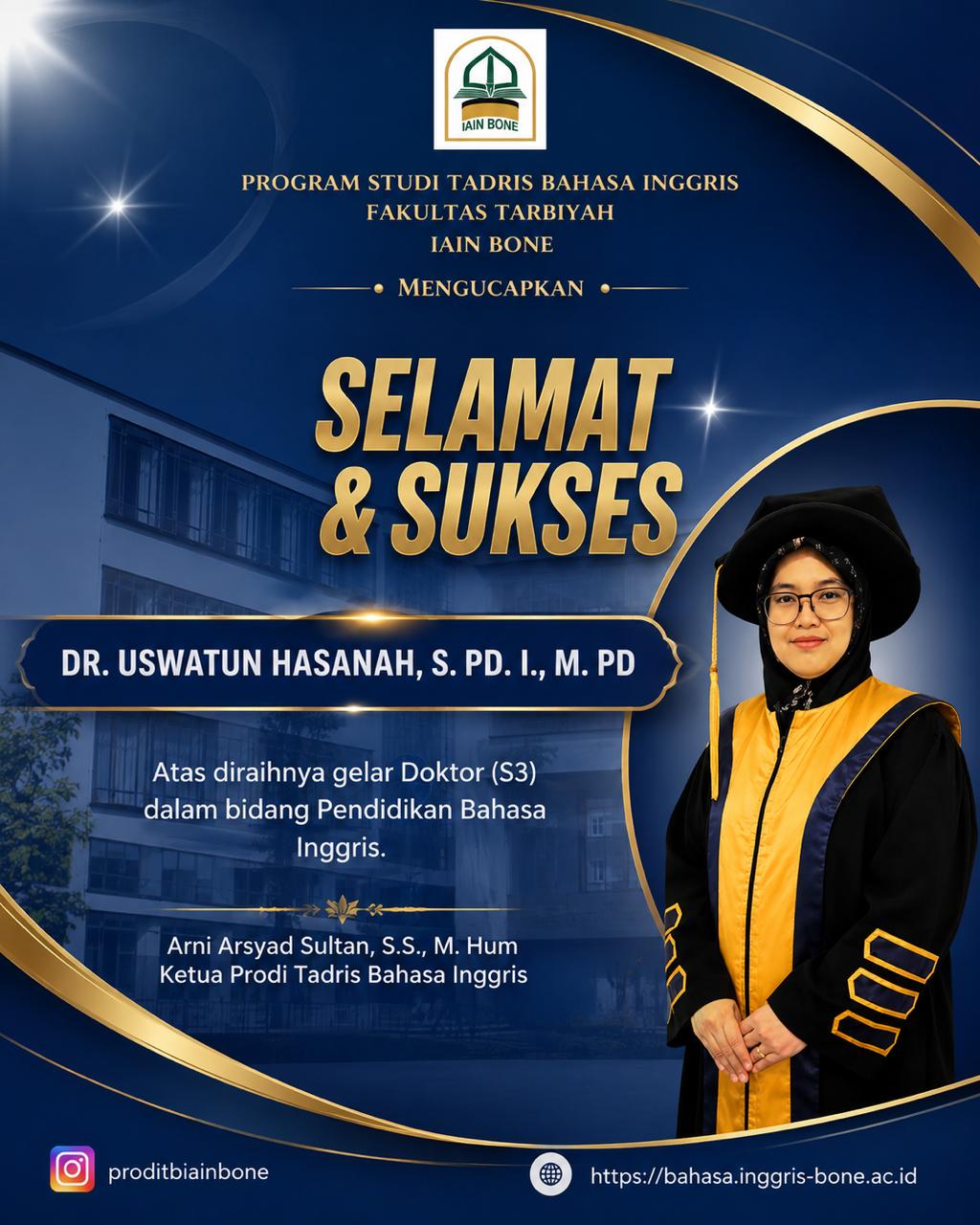 Selamat dan Sukses atas Raihan Gelar Doktor Dr. Uswatun Hasanah, S.Pd.I., M.Pd.